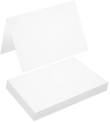 50 Pack Folded Blank Note Card Cardstock Tent Cards, 8x6 Folds to 4x6 110lb/300gsm Thank You Blank Greeting Card for Invitations, Wedding, Greeting Cards, All Occasion DIY (White)