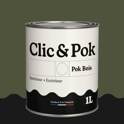 POK BOIS Peinture Bois Extérieur Intérieur – Satinée, Résistante Intempéries UV, Multisupport - 1L - RAL 6003 Vert olive