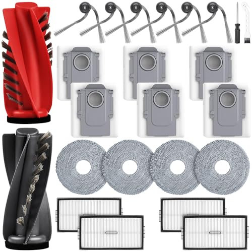 Lot de 24 accessoires pour robot aspirateur Roborock Saros 10R / Qrevo CurvX, 2 brosses principales, 6 sacs à poussière, 4 chiffons de nettoyage, 4 filtres HEPA, 6 brosses latérales, 1 brosse de