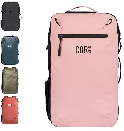 COR Surf Travel Rucksack, Carry-On Rucksack in zulässiger Handgepäckgröße, wasserfeste Reißverschlüsse, Geheimfächer, ergonomische Schultergurte, Laptop-Rucksack - The Island Hopper (40L, Rosa)