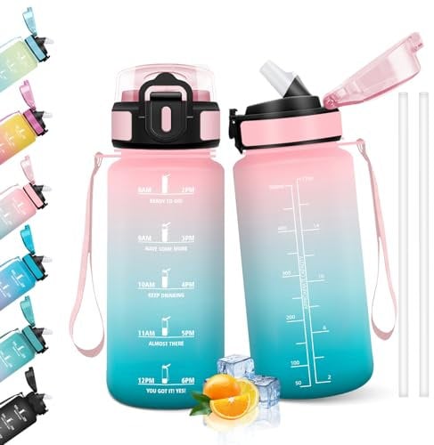 HoneyHolly Botella Agua, 500 ml con Pajita, Botella de Agua, Prueba de Fugas, Botella Agua Niños Colegio, Libre de BPA, Cantimplora para Niños, Deporte, Running, Gimnasio, Bicicleta