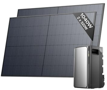ECOFLOW kit fotovoltaico con batteria (1040W,1,92kWh), STREAM Ultra 1,92 kWh, 2x 520W panelli solari rigidi, ingresso solare 2.800 W(4 MPPT), 2 porte CA 2.300 W, microinverter