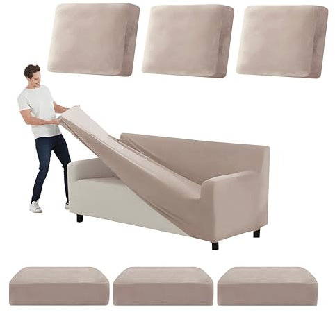 Ektorp Sofabezüge aus rutschfestem Samt für 1/2/3/4 Sitzer, Ektorp Ersatz-Set mit 7 gut sitzenden Sitz- und Rückenbezügen, Khaki, 185-235 cm, ultimativer Schutz und Stil