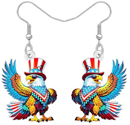 WEVENI Acrílico Patriótico Águila Pendientes 4 de Julio Americana Bandera Sombrero Joyería Amante de los Pájaros Regalos para Mujeres Niñas Cuarto de Julio Accesorios para Trajes (Multicolor)