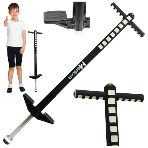 Merkan Pogo Stick, Jump Stick, Springen, Muster für Kinder, Jungen und Mädchen, Lenker aus Weichschaum, 5+, bis 70 kg (Schwarz)