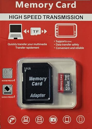 Tarjeta de memoria micro SD de 512 MB con adaptador, transmisión de alta velocidad, impermeable y a prueba de golpes, compatible con SDHC, tarjeta TF para cámaras, portátiles, tabletas