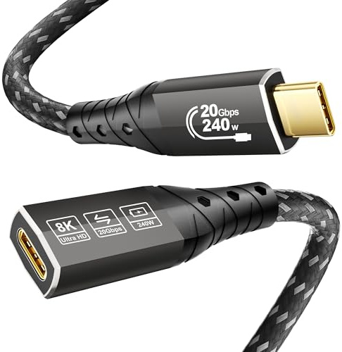 ZIKNYDO 20Gbps USBC Extension Cable 1m, (USBC 3.2 Extender Cord, Video 8K@30Hz, 4K@60Hz/144Hz, Charging 240W), USB C Male to USB C Female Cable for Thunderbolt 4, Hub, MacBook, MagSafe Charger