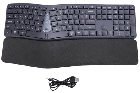Zunate Kabellose Ergonomische Tastatur mit Handballenauflage, 111 Wave Tasten Wiederaufladbare Tastatur in Standardgröße Geteiltes Design mit einstellbarem Neigungswinkel BT & 2,4GHz