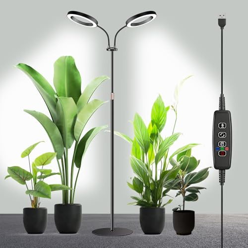 auvstar Pflanzenlampe Vollspektrum 2 Köpfe mit Ständer
