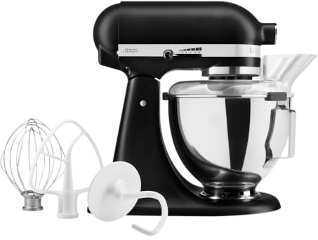 KitchenAid Classic 4,3L Küchenmaschine mit Schwenkkopf, 10 Stufen mit Sanftanlauf, Flachrührer, Knethaken & Schneebesen, Planetenrührwerk, 59 Schüsselkontaktpunkte, Black Matte