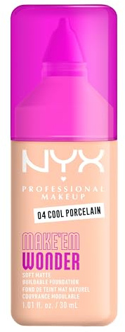 NYX Professional Makeup Make 'Em Wonder Foundation, 24H Soft Matte Aufbaubare Foundation, Mit hoher Deckkraft, Mattes Finish, 04 Cool Porcelain