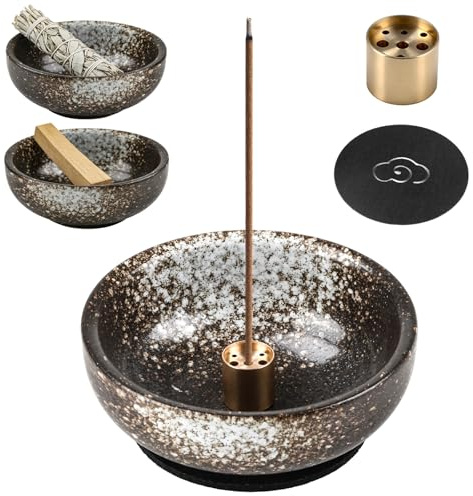 mawmuaw Porte Encens 12cm Encensoir Blanc Support Encens Incense Holder avec 9 Trous Porte-encens Coussin en Feutre pour Brûler de l'encens Décoration