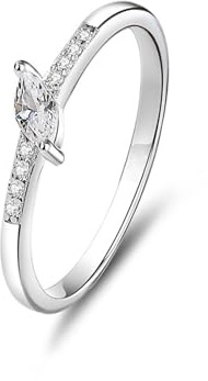 ANAZOZ Bague Fine Or Blanc, Anneau Empilable Incrustée de Diamant Marquise, Bague Femme Or 18 carats Véritable Personnalisable Taille 63