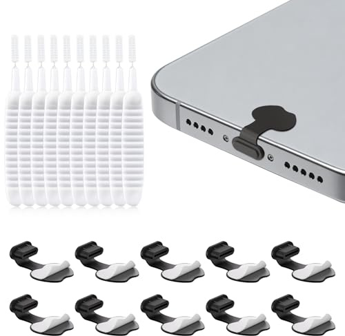 VEINARDYL 10 pcs Type C Dust Plugs, USB C Anti Loss Plug Cover, Silicone USB C Dust Cover Charging Port Protector Compatible with iPhone 15, 16, 17 Plus Pro Max & Type-C Devices - Black