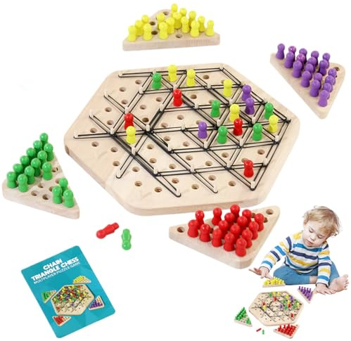 Gioco Da Tavolo Scacchi A Catena Triangolo - Set In Legno 2-4 Giocatori Con Elastici, Rompicapo Geometrico Educativo Per Bambini, Attività Interattiva Genitore-Figlio E Notte In Famiglia