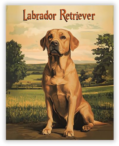 Druck-Palast Labrador Retriever Poster - 40x50cm - Kunstdruck - Wohnzimmer Schlafzimmer - Klassisch Nostalgisch Tierliebhaber - Hochwertiger semimatter Druck - Wanddekoration ohne Rahmen für