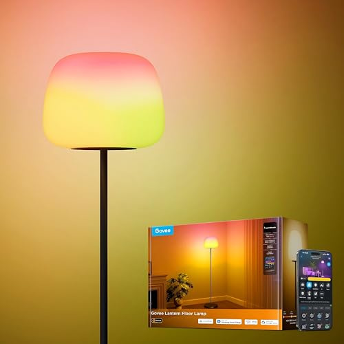 Govee Laterne Stehlampe LED, RGBICWW Stehlampe Dimmbar 1000K-10000K Schwarz | Halo-Beleuchtung mit 100 Szenen & 1400lm, Matter Alexa Kompatibel, 160cm Standleuchte für Wohnzimmer Schlafzimmer Deko