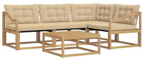 vidaXL Outdoor-Sofagarnitur 5 pcs Weiß und Beige 79 x 79 x 37 cm, Moderne Garten-Sofa-Garnitur, langlebige Möbel, schicker Akazienholz-Sitz, Bequeme Terrassen-Lounge