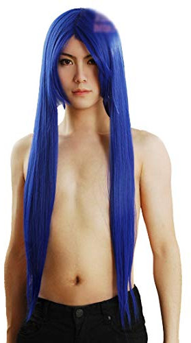 HOOLAZA Blau Lange Gerade Cosplay Perücke 100 Cm Gintama Imai Nobume Cosplay Perücke(EINWEG)