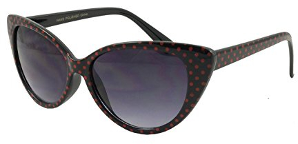 Boolavard Cateye Sonnenbrille für Damen, klassisches Vintage Retro Design mit hoher Spitze und Flügeln (Katzenauge - Schwarze Rote Punkte)