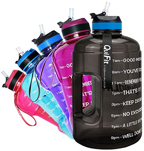 QuiFit 3.78 Litre Motivational Water Bottle - with Straw & Time Marker,Wide Mouth,BPA Free,Reusable,Ideal for Gym,Outdoor Sport,Home & Office (Midnight black)