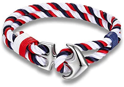 Bracelet en Cuir ou Corde pour Homme et Femme (Ancre Corde Bleu/Blanc/Rouge (2 EME Version))