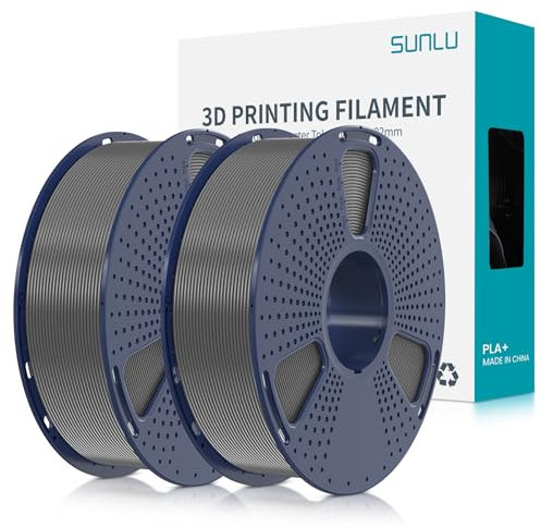 SUNLU PLA+ Filament 1.75mm 2KG, PLA Plus 3D Drucker Filament, Stärker belastbar, Neatly Wound,2 Spool 3D Druck PLA+ Filament, Maßgenauigkeit +/- 0.02mm, Grau+Grau
