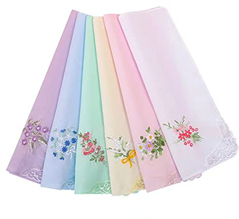 JukLoos Cotton Embroidery Ladies' Vintage Floral Lace Handkerchiefs for Wedding Party (6 Pack)