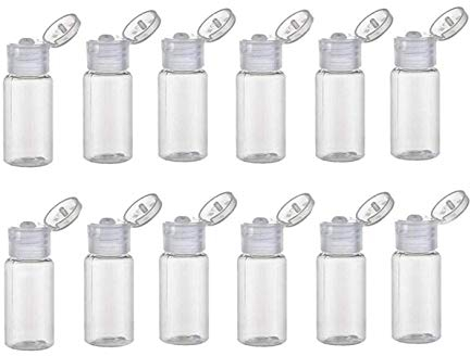 12Pcs 30ml / 1oz Botellas de plástico Transparentes Recargables vacías con Tapa abatible Viales de loción de Maquillaje práctico Dispensador de Muestra portátil de Viaje pequeño para tóner