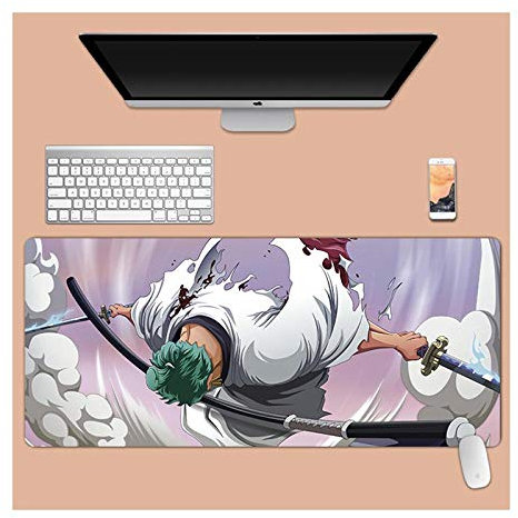 One piece 900x400mm Tappetino Mouse Gaming 900x 400mm XXL per Mouse e PC, 3mm Mouse Pad Antiscivolo Fondo in Gomma con Bordi Cuciti, R