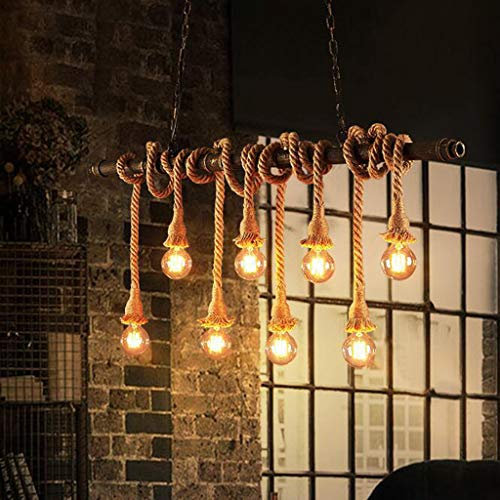 E27 Corde De Chanvre Lampe Suspension Vintage Rétro Lumière Industriel De Fer Antique Lustre Au Plafond Réglable En Hauteur Tissé À La Main Bar Cuisine Salle À Manger Pendentif Luminaire
