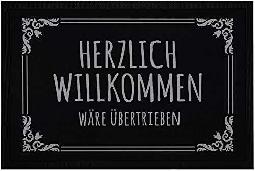 MoonWorks® Fußmatte mit Spruch Herzlich willkommen wäre übertrieben Ironie sarkastische Begrüßung rutschfest & waschbar schwarz 60x40cm