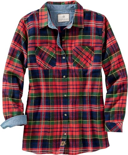 Legendary Whitetails Damen Cottage Escape Flannel Long Sleeve Plaid and Solid Color Clothes for Women, Fitted Button Down Langärmelig, Holly Berry, Mittel