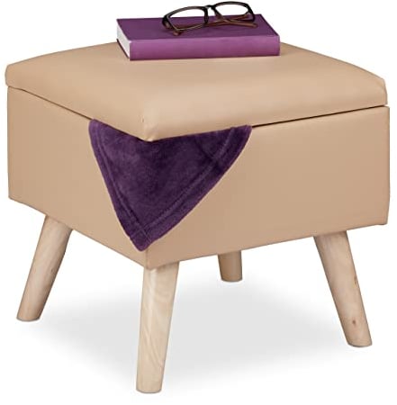 Relaxdays Sitzhocker mit Stauraum, aus Kunstleder, HBT: 40 x 40 x 40 cm, mit Deckel, Sitzwürfel gepolstert, beige