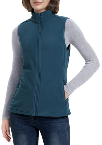 33,000ft Women's Fleece Gilets Lightweight Warm Ladies Vest Outerwear, Sleeveless Spring Jacket with Zip Up Pockets Vintage blue M/UK 12
