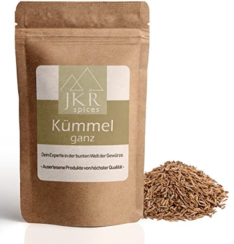 JKR Spices Kümmel ganz - Kümmel ganze Körner - Kümmel Saat Samen - vegan - natürliches Gewürz mit 100% natürlichen Zutaten | Ideal für Tee & Kochen (250 GR)
