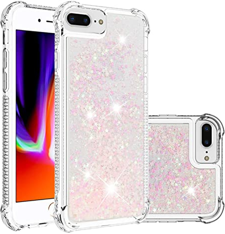 KBIKO-zxl Crystal Case for iPhone 8 Plus, Glitter Stars Floating Quicksand Cover Heavy Duty Protection TPU Protective Bumper Compatible with iPhone 6s Plus / 7 Plus.Silver Pink YBL