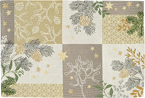 Sander Tischset Platzset Belle Patch Gobelin Weihnachten 32 x 48cm Artikel 99664 Fb. 27 Creme grün Gold Mispelzweig 70% Baumwolle Tanne Stern Kiefer Deckchen