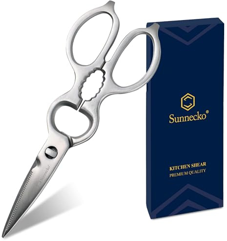 Sunnecko Heavy Duty Kitchen Scissors - Stainless Steel Kitchen Shears,Ultra Sharp Micro Serrated Poultry Shears,Cooking Scissors for Meat, Fish,Chicken, Vegetable, Open Jars and Nut Cracker