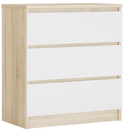 3E 3xE living.com Komodenschrank mit 3 Schubladen, Farbe: Sonoma Eiche/Weiss, A: 70 x 78 x 39 cm