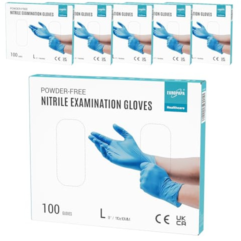 EUROPAPA® 500x Einweghandschuhe Nitrilhandschuhe puderfrei Untersuchungshandschuhe EN455 EN374 latexfrei Einmalhandschuhe Handschuhe in Gr. S, M, L & XL verfügbar (Blau, L)