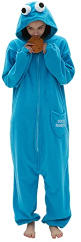 SMITHROAD Jumpsuit Animal Cardboard Fancy Dress Halloween Costume Sleepsuit Cosplay Fleece Jumpsuit Pyjamas Adult Unisex Sleepwear, Blue zip, L