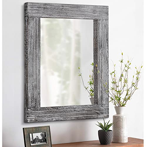 HLFMVWE Großer Wandspiegel, Farmhouse, Vintage, rustikaler Holzrahmen, rechteckig, Spiegel, dekorativ, für Ankleidetisch, Schlafzimmer, Badezimmer, Spiegel, 45 x 65 cm
