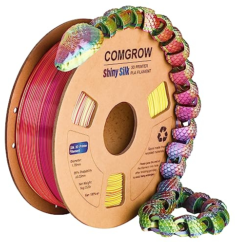 Tri Colors Silk PLA 3D Printer Filament, Rainbow PLA Filament 1.75mm, Dimensional Accuracy +/- 0.02 mm, 1KG Spool, Coextrusion 3D Filament with Shiny Silk Red-Blue-Yellow