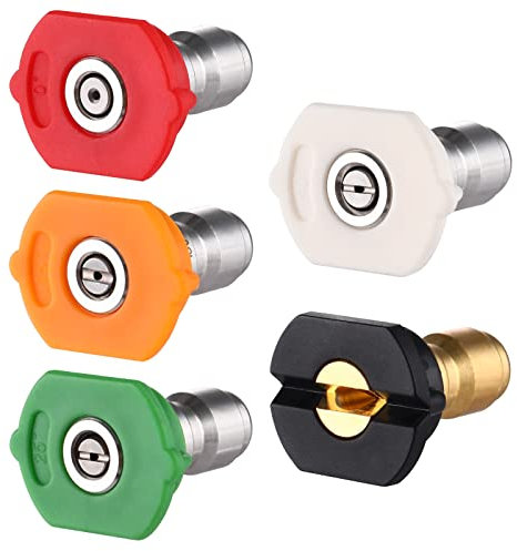 YASUOA Lot de 5 embouts de nettoyeur haute pression avec connecteur rapide de 6,35 mm compatibles avec la plupart des nettoyeurs haute pression à plusieurs degrés pour nettoyage de voiture (type 1, 5)
