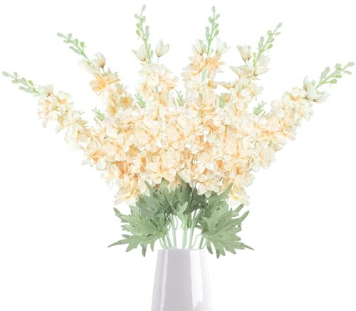 ULENDIS Künstliche Rittersporn-Blumen, Champagner, 86,4 cm langer Stiel, Kunstseide, Rittersporn, Arrangement, Dekoration, lebensecht, fühlt sich echt an, für hohe Vasen, Zuhause, Hochzeit, Party,
