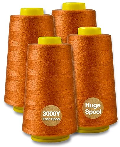 Ginger Serger Thread, All-Purpose Thread for Sewing, Polyester, 4 Cones of 3000 Yards Each Spool for Sewing Machine