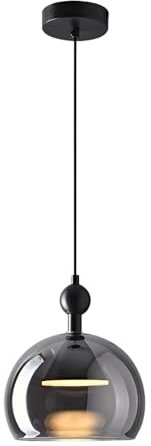 Mjsdjof Lampe à Suspension de Chevet, luminaire Suspendu en Laiton Noir avec Abat-Jour Boule en Verre fumé, Lampes à Suspension sphère créative, Lampes LED Modernes 3W - Mode 3 Couleurs