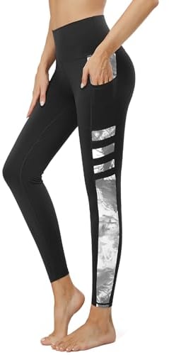 Tuspryt Sport Leggings Damen mit Taschen,Blickdicht Sporthose Damen lang Trainingshose Yogahose Fitnesshose Laufhose Leggings XXL