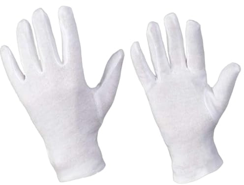D2D | 12 Paar - Weiße Arbeitshandschuhe - Größe: 7 - aus Baumwolle - Trikot Handschuhe - Unterziehhandschuhe - Servierhandschuhe - Beauty Handschuh